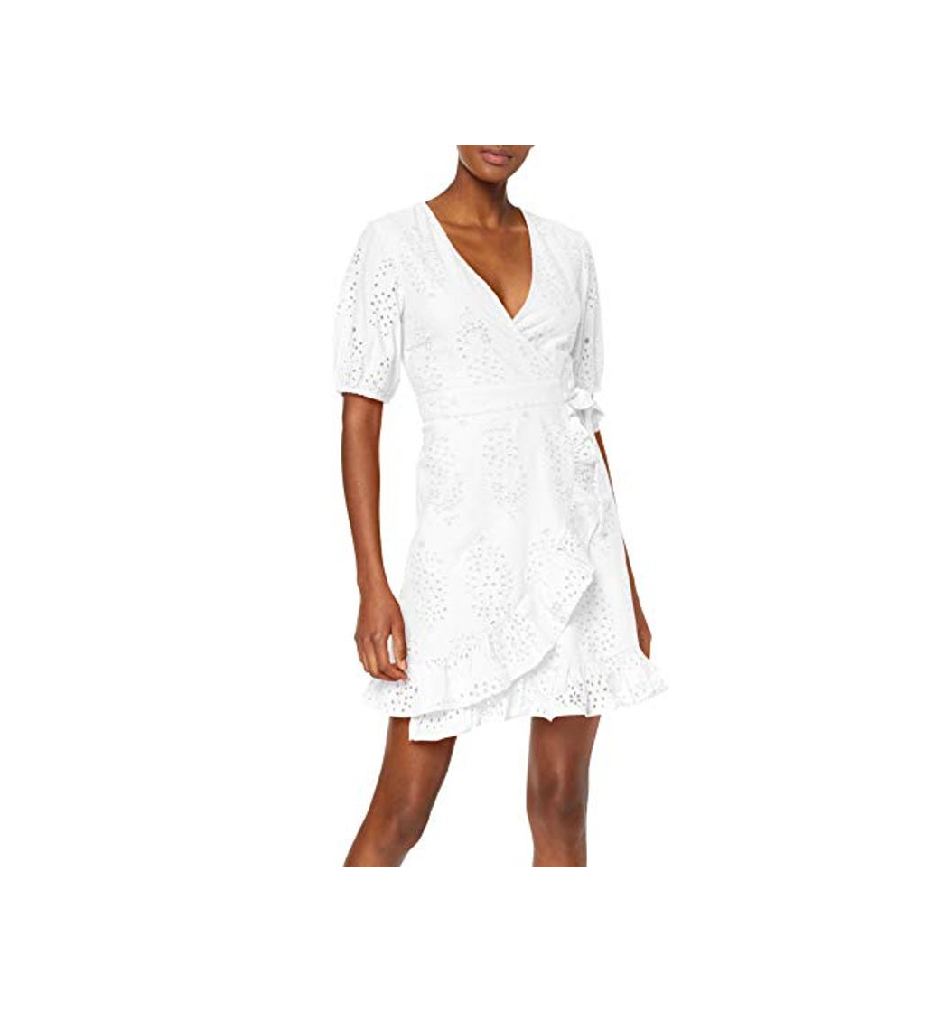 Fashion Marca Amazon - find. Vestido Corto Cruzado de Algodón Mujer, Blanco