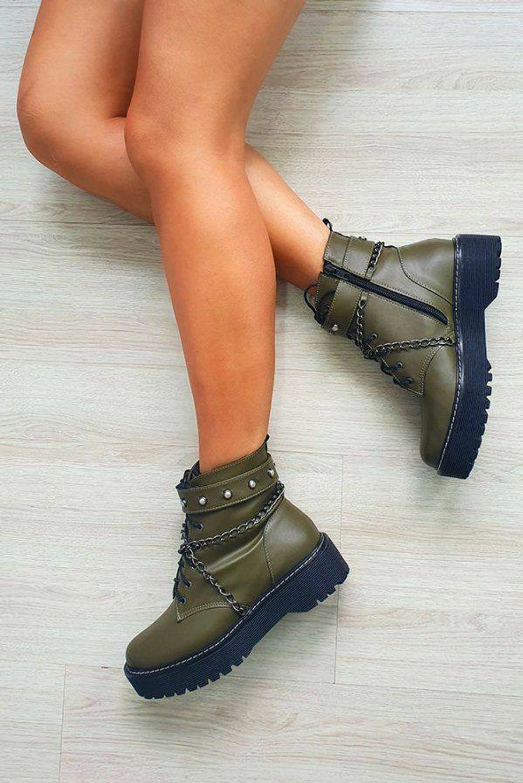 Fashion Bota coturno verde militar