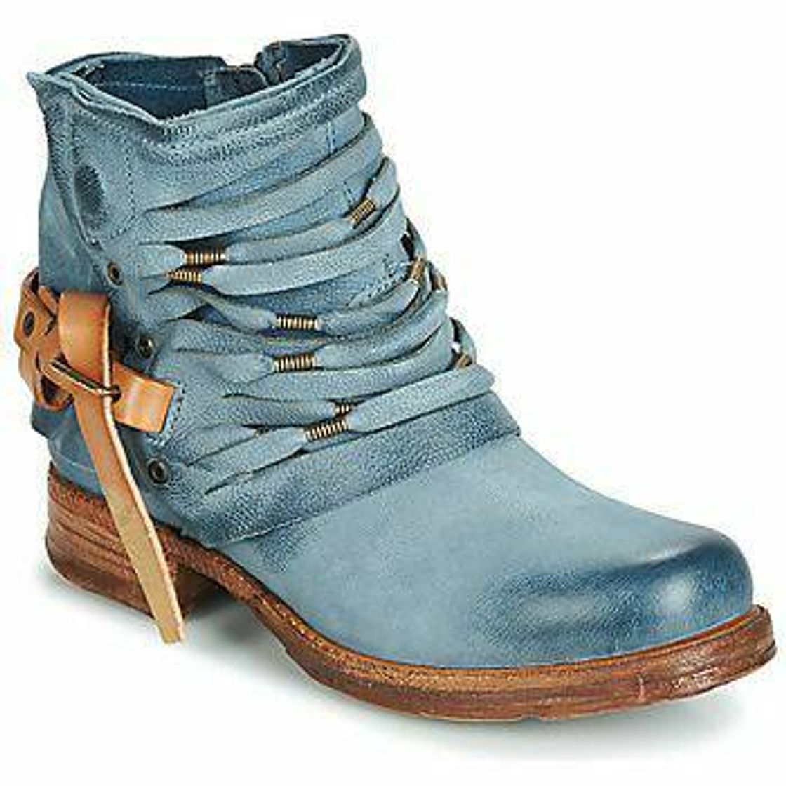 Fashion Bota azul de couro liso