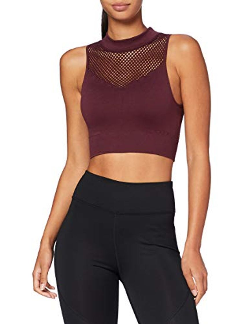 Moda Marca Amazon - AURIQUE Crop Top de Deporte sin Costuras Mujer, Rojo