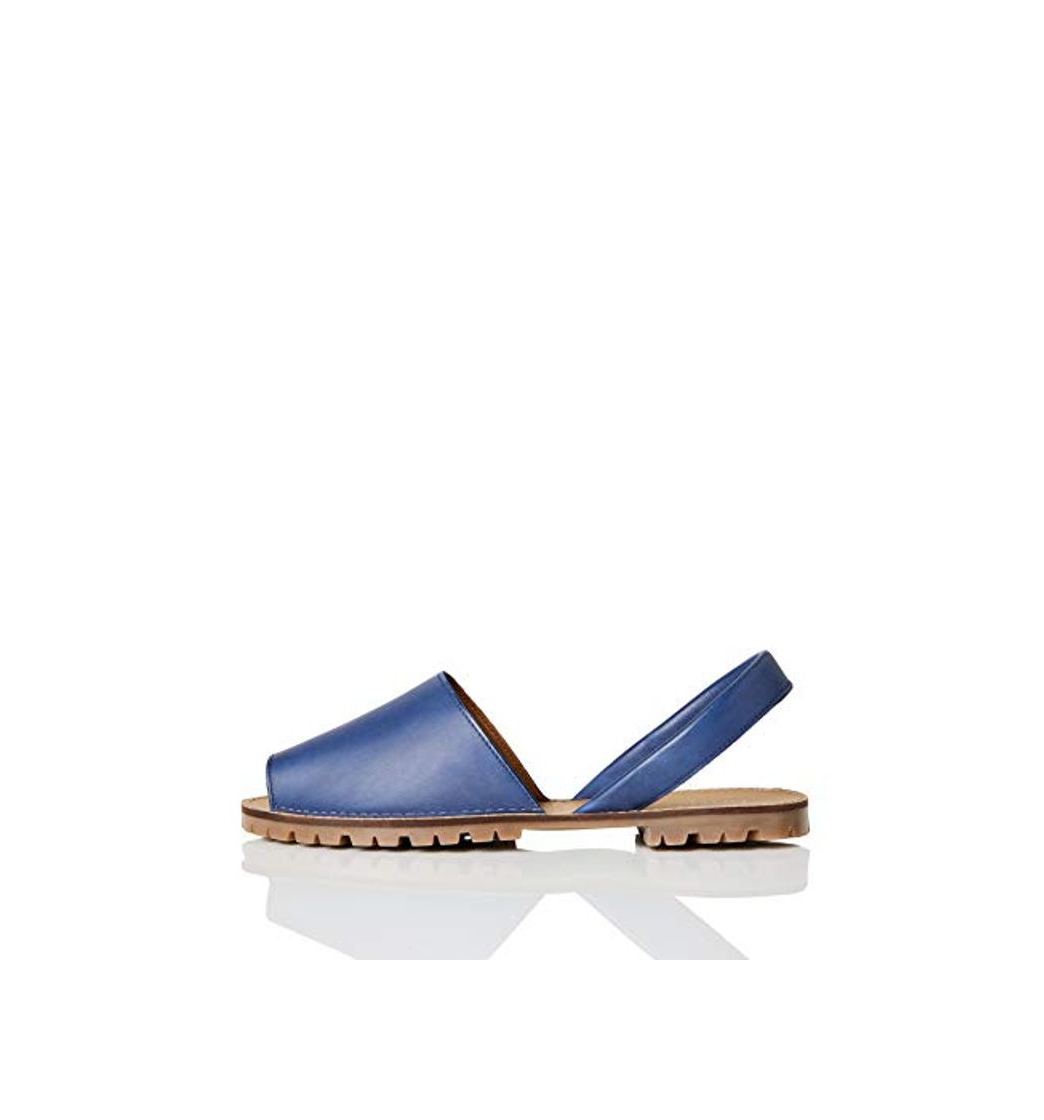 Fashion FIND Menorcan Leather Sandalias de Punta Descubierta, Azul