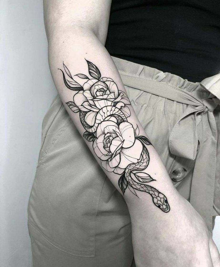 Fashion Tattoo cobra com floral 