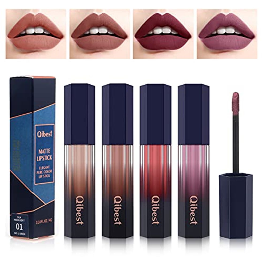 Social Xiangmall 4 colores Kit Pintalabios Líquido Mate Lápiz Labial Larga Duración Pintalabios