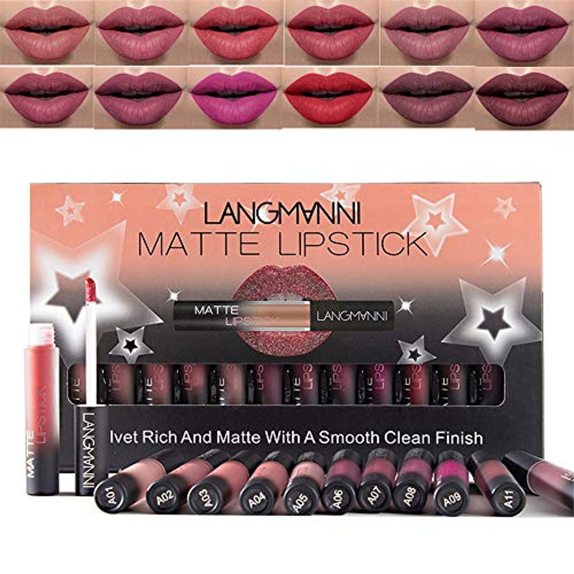 Social 12 unids/set mate líquido lápiz labial conjunto, a prueba de agua nutritivo