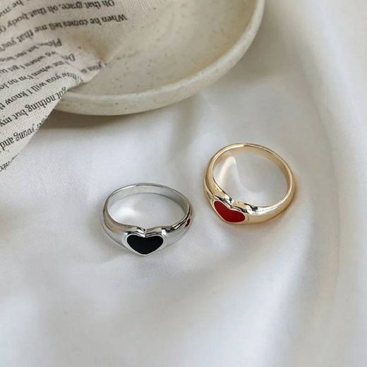 Romântico simples vermelho preto coração-em forma de anel de