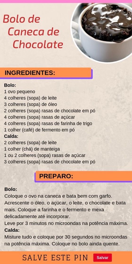 Moda Receita de bolo de caneca de chocolate 💕❤️