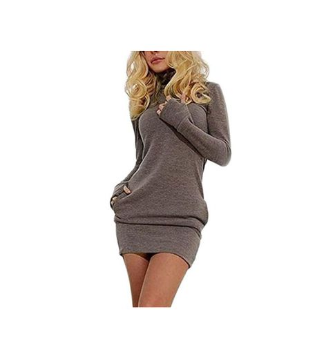 Mujeres Vestidos De Tubo Cortos Otoño Invierno Cuello Alto Vestir De Manga Larga Elegantes Bolsillos Casual Slim Fit Vestido Camiseros Informales Básicos Dress Ropa Chicas Color Sólido