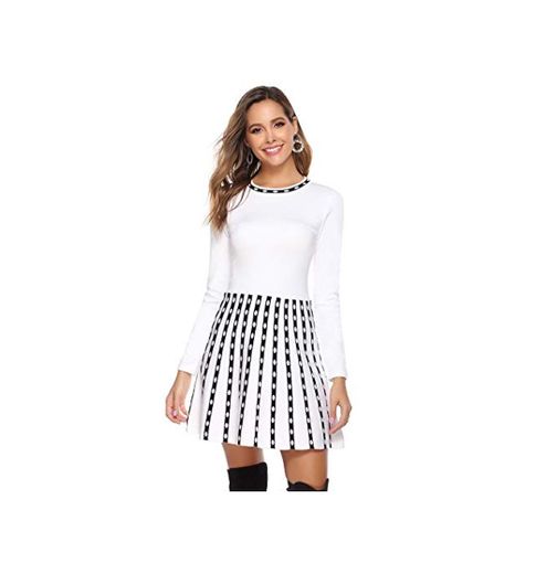 Hawiton Vestido de Punto para Mujer Vestido de Suéter de Cuello Alto Elegante Jersey de Manga Larga de Una Línea para Otoño Invierno