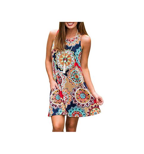 Abravo Mujer Vestido Estampado Floral sin Mangas Vestido Casual Corto Playa con