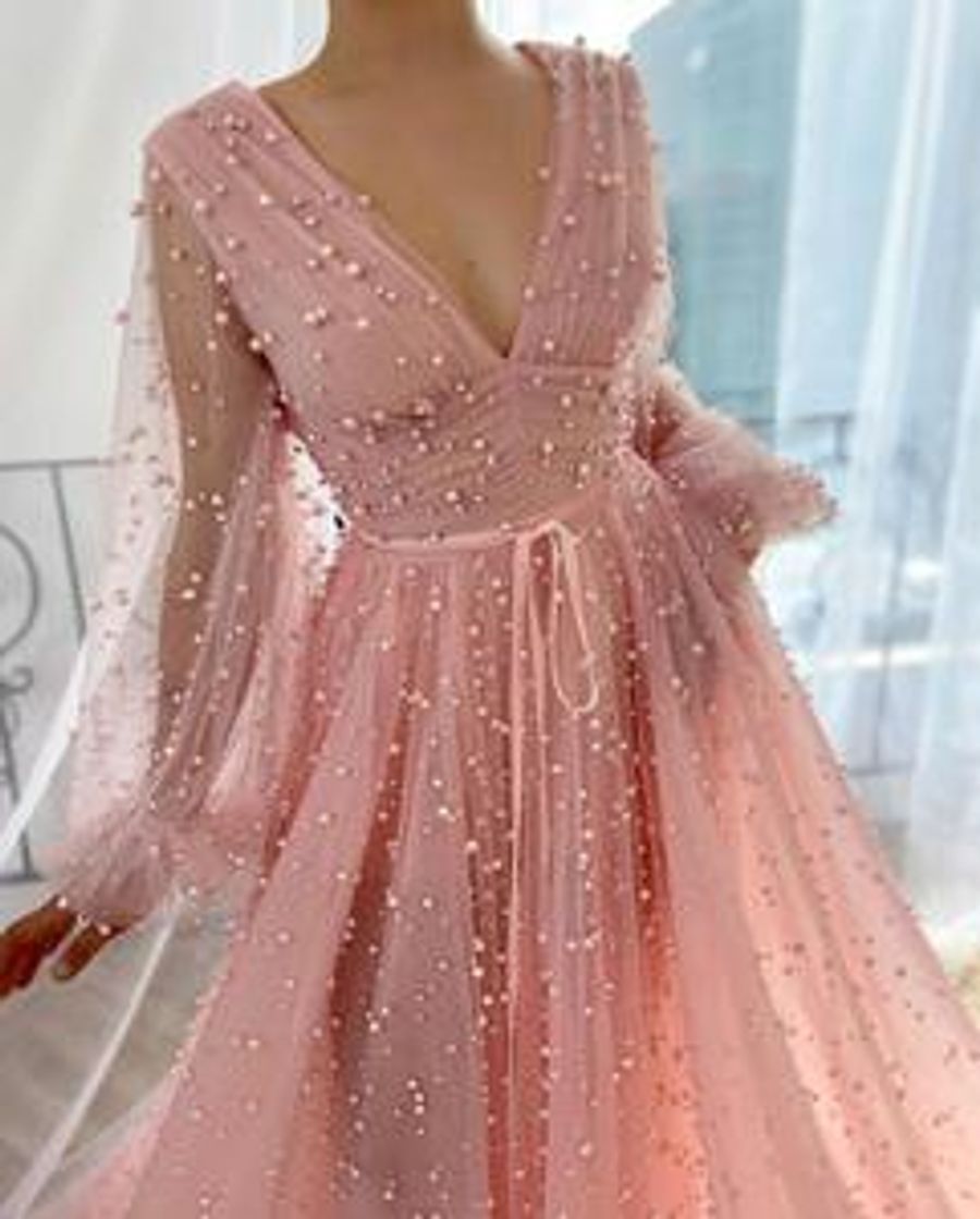 Moda Pink mimosa beaded gown 