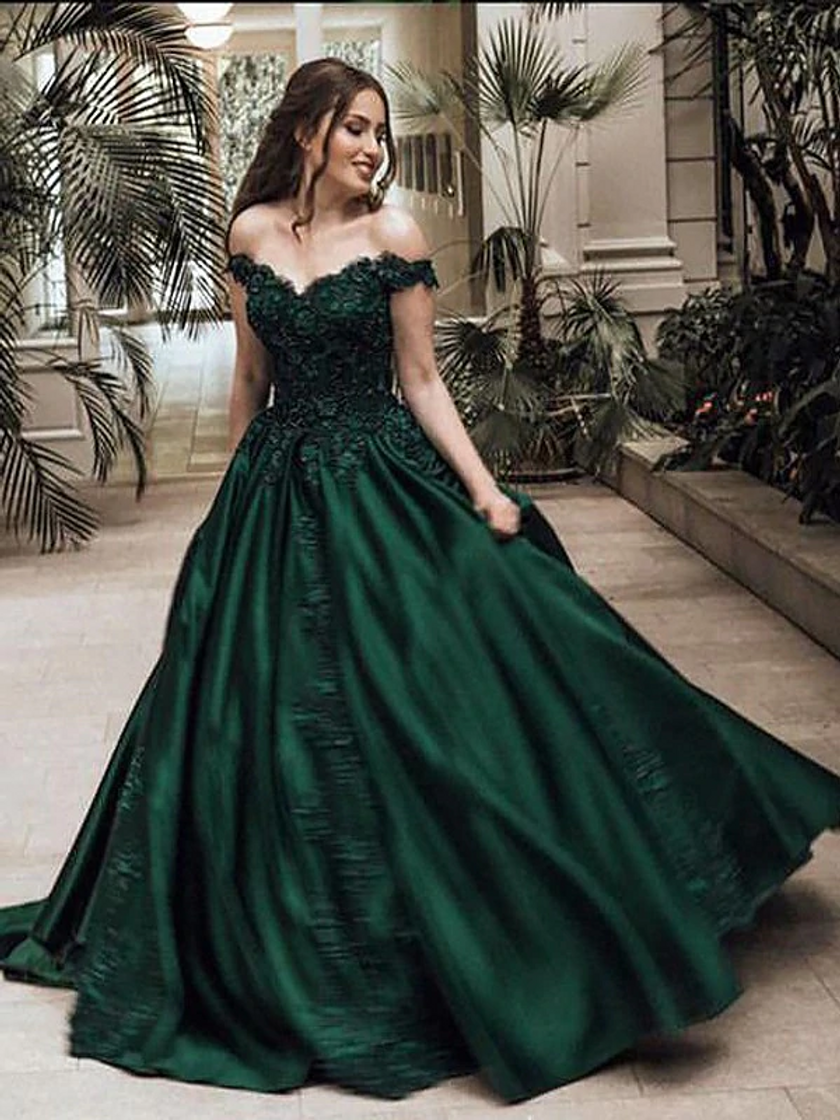 Moda Off shoulder lace green pro dress SR01