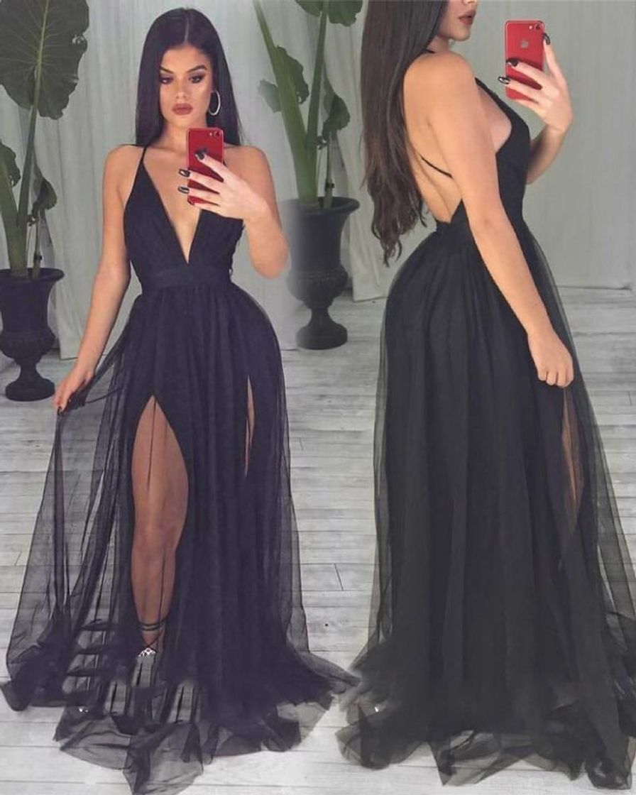 Moda Sexy woman V neck black evening party dress long prom gown 