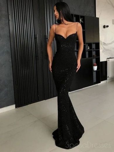 Sexy Mermaid Black Lace Long Evening Prom Dresses, Cheap 