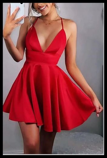 Open Back V Neck Spaghetti Straps Red Cheap Homecoming Dress