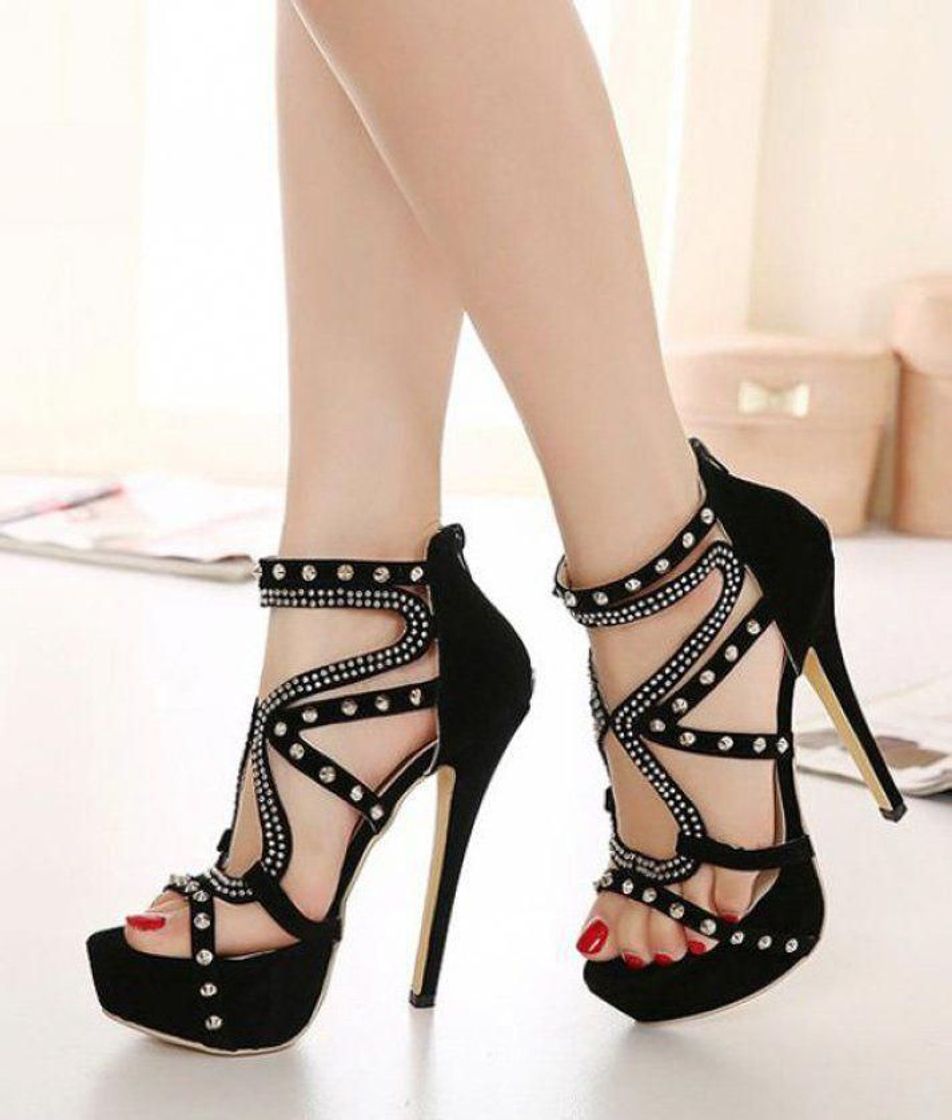 Moda Sexy Rivets Design Black High Heels Shoes
