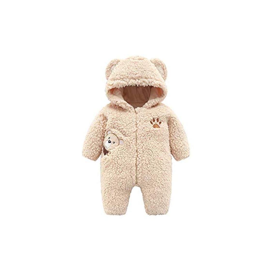 Moda Saoye Fashion Chaqueta para niños Moda Cute Kids Plush Jumpsuit Baby Unisex Ropa de Fiesta 0 12 meses Boys Girls Romper Romper Jumpsuit cálido con capucha y cremallera Invierno Pijama de mameluco infa