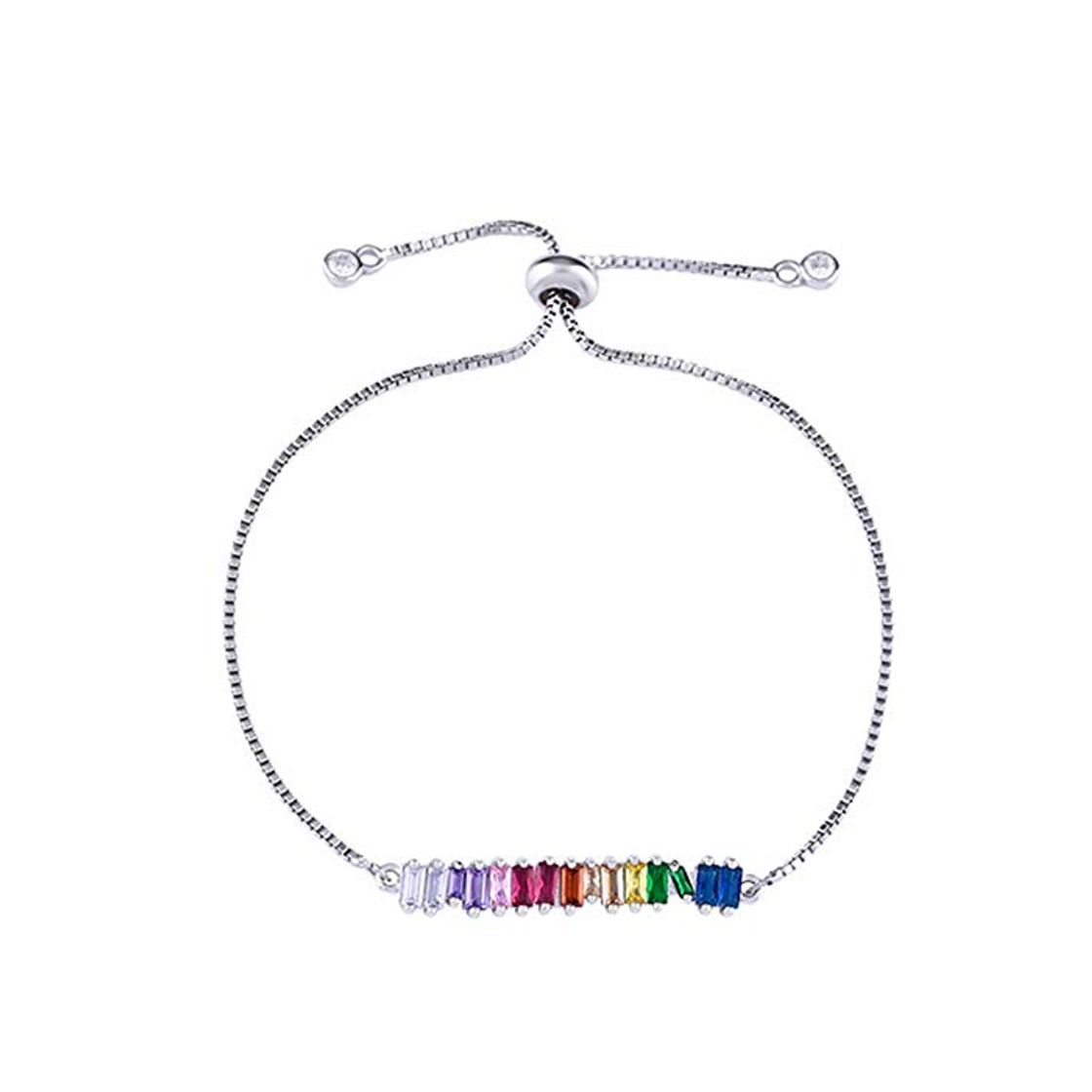 Fashion CUHAWUDBA Pulsera de Barra de Arco Iris de Oro Pulsera de Tenis de Cadena Ajustable para Ni？As de Cristal Pulsera de Circonita Pulsera con Dijes de Plata