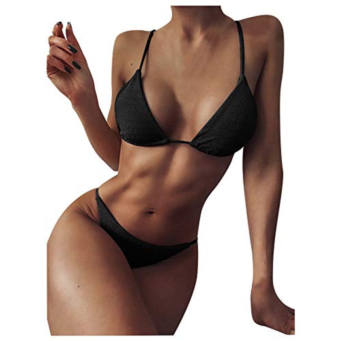 Moda Sonnena Conjunto de Bikini con Relleno Push up Triangular Busto Ajustable con Tirantes Cruzados Traseros Estampado Talle Bajo