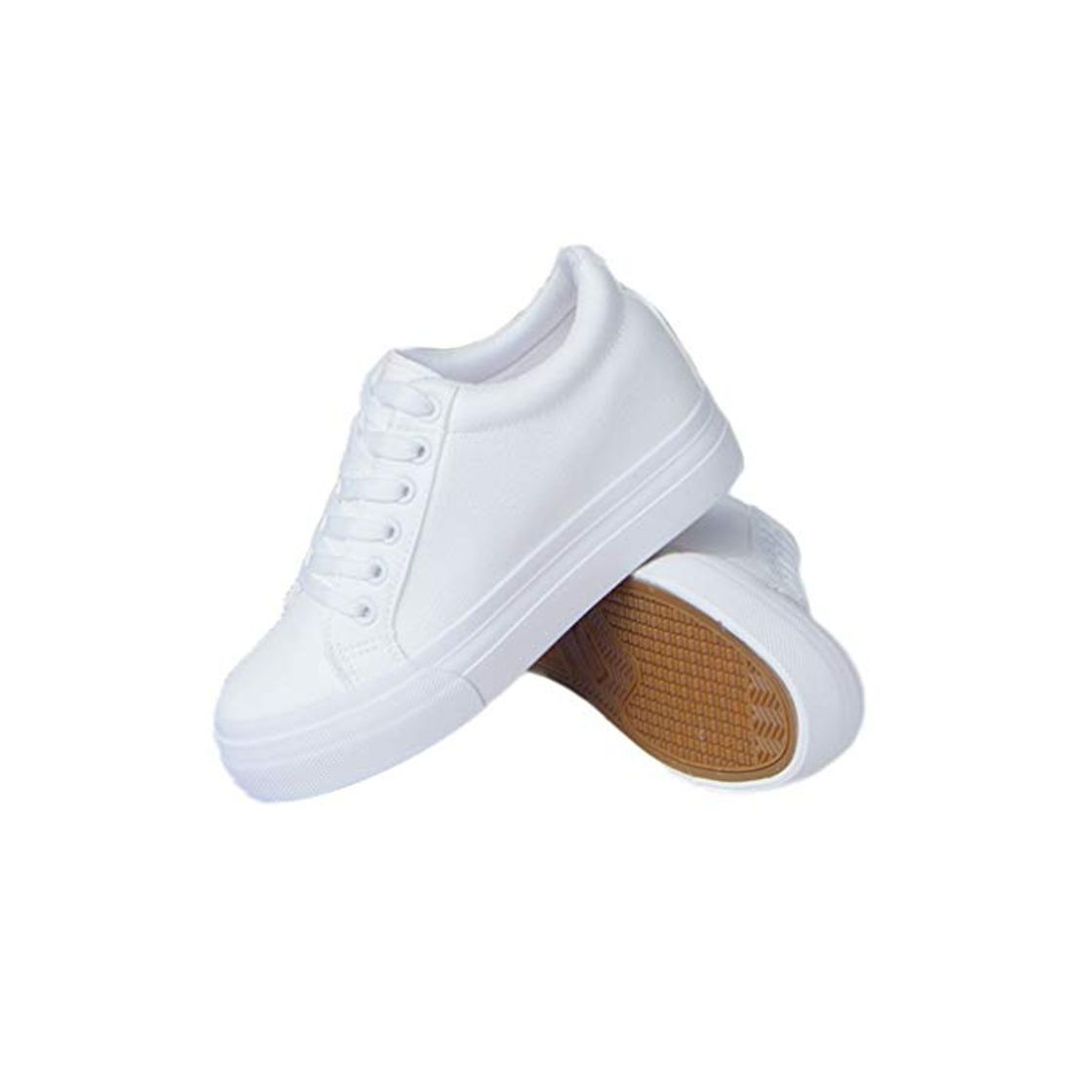 Moda Zapatos de Plataforma para Mujer Cuñas Zapatillas de Deporte Moda con Cordones Tacón Oculto Plano 6 cm Zapatos vulcanizados Resistentes al Desgaste Zapatos Casuales Blancos Femeninos