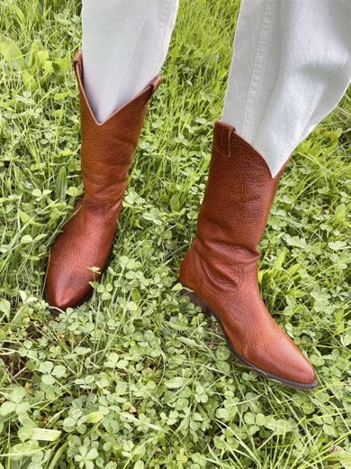 Brown vintage leather cowboy boots