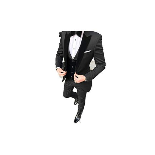 Outwear Custom Negro Terno Masculino Slim Fit Hombres Trajes Blazers Novio Boda Esmoquin Solapa pico con Chaleco de Terciopelo Pantalones 3Piece