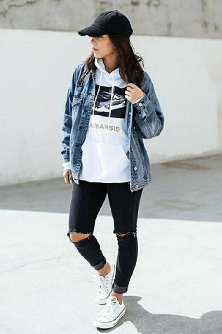 Fashion Idéia de look com calça jeans rasgada💙