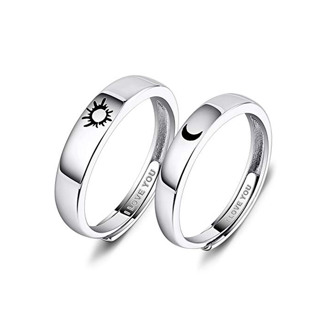 Producto Beydodo 1 Par Anillo Pareja Ajustable Plata de Ley Redondo Grabado Luna Sol Anillos de Compromiso de Plata