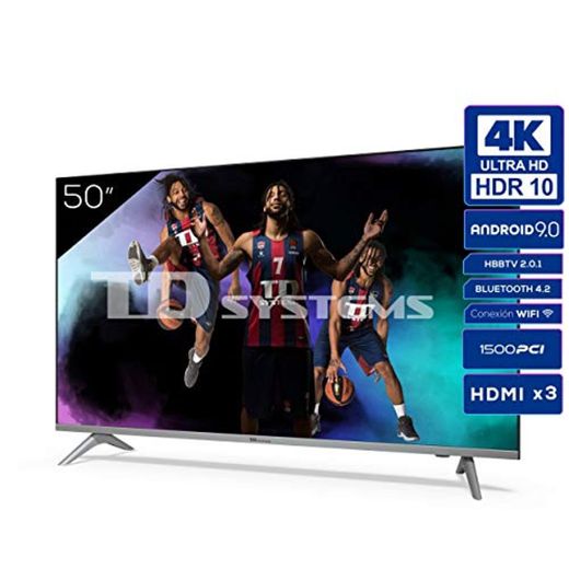 Televisiones Smart TV 50 Pulgadas 4k UHD Android 9.0 y HBBTV, 1500