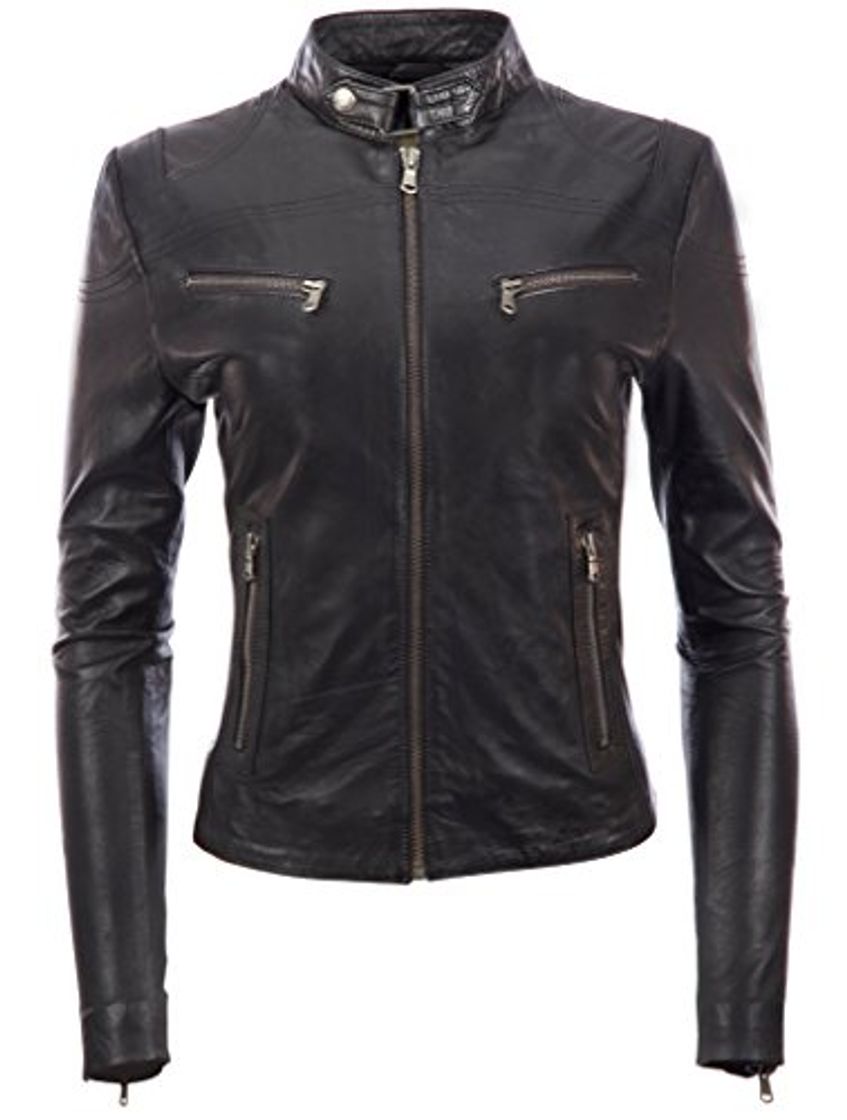 Fashion Aviatrix Cuero Real Corta Chaqueta De Motociclista Cabida De Las Mujeres