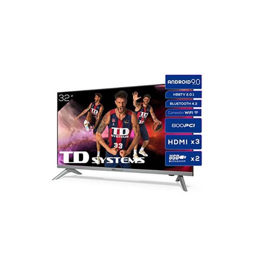Televisiones Smart TV 32 Pulgadas HD Android 9.0 y HBBTV, 800 PCI