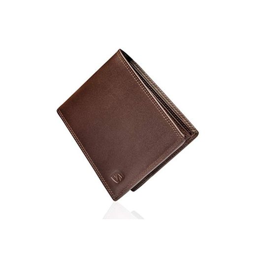 Marrón Carteras de Hombre con Protección RFID y Caja de Regalo Billeteras Cuero Billetero Billeteros Portamonedas Negros Monedero Monederos Estuche Masculino Chico Men Leather Wallet Bloqueo Seguridad