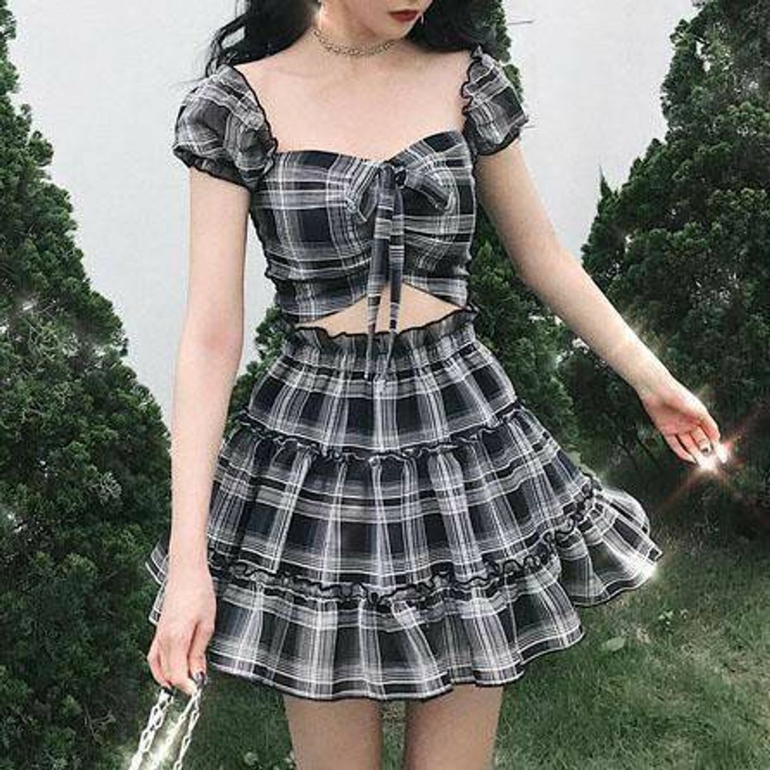 Social Vestido xadrez preto 