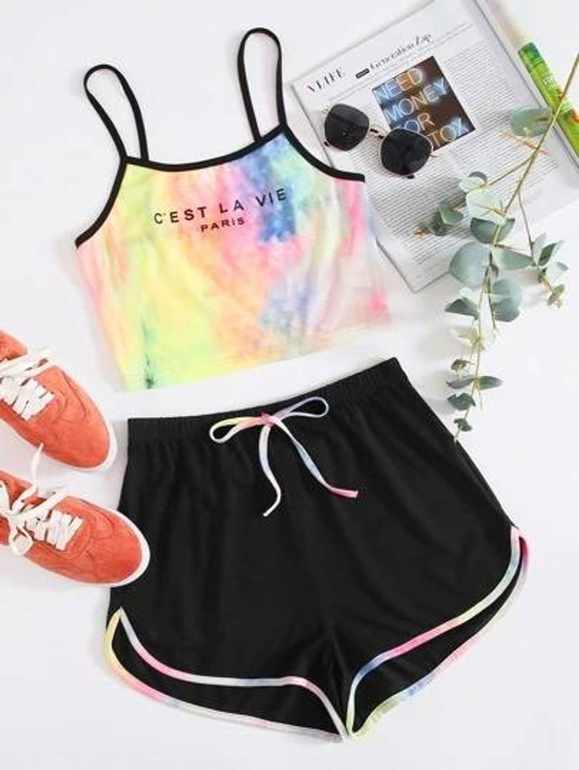 Moda SHEIN Multicolorido Cintura Contrastada Tie Dye Desportivo R