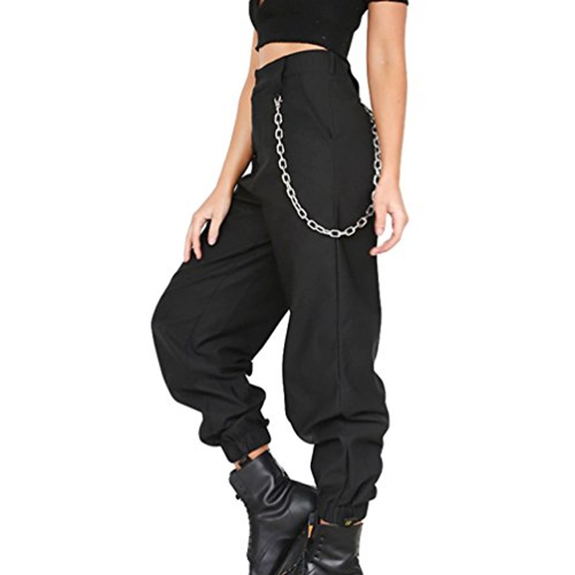 Social Byqny Mujer Pantalones Harem Sport Deportivos Sueltos De Color Sólido Pantalones De Cierre Cintura Alta Hip Hop Danza Negro S