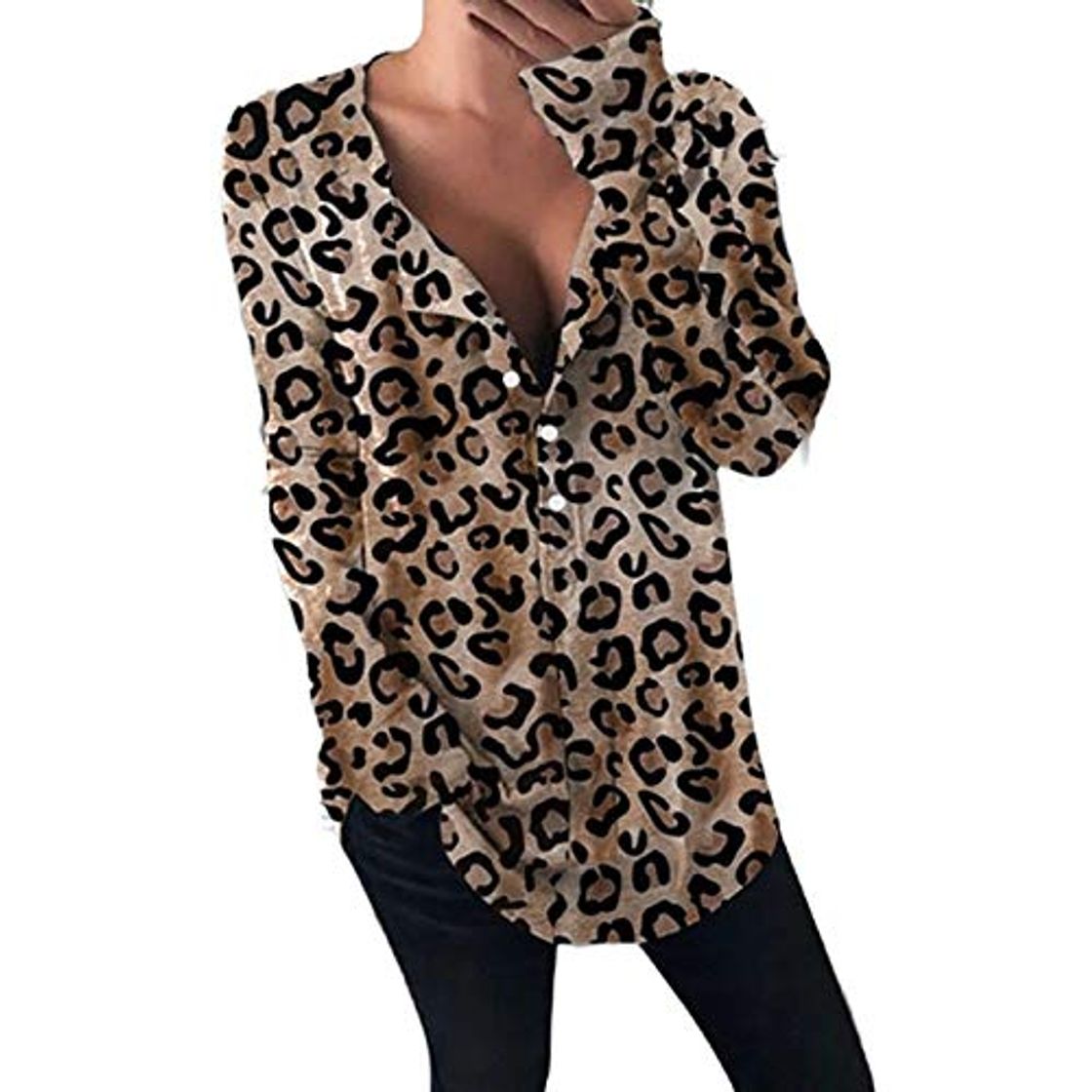 Fashion Blusas # Z20 Sexy Womens Leopard Holiday manga larga Tops 2020 Deep