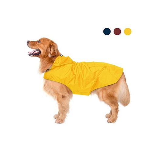 Zellar Impermeable para Perros con Capucha y Collar Agujero y Tiras reflectoras
