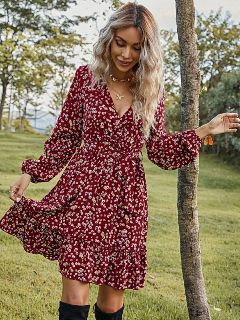 Moda Vestido floral com sinto