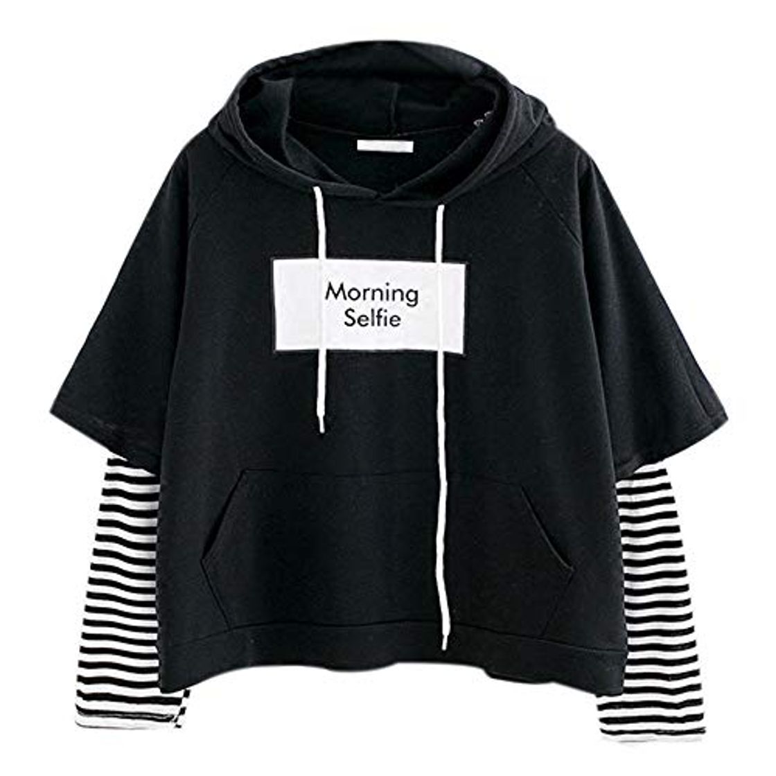 Moda Sudadera con Capucha Cortas para Mujer Sudadera Adolescentes Chicas Patchwork Estampado Raya Blusa Tops Camiseta de Manga Larga Hoodie Pullover Otoño e Invierno riou