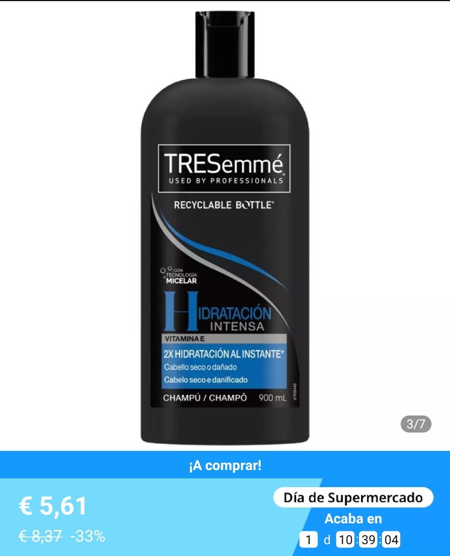 Social Tresemmé Hidratación Intensa Champú con  Vitamina E 900ml 