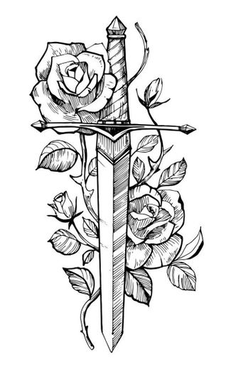 Tatuagem de espada com rosas.