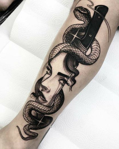 snake and girl tattoo