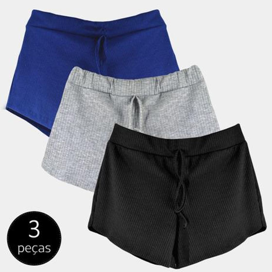 Fashion Kit 3 Shorts Canelado Fashion Feminino