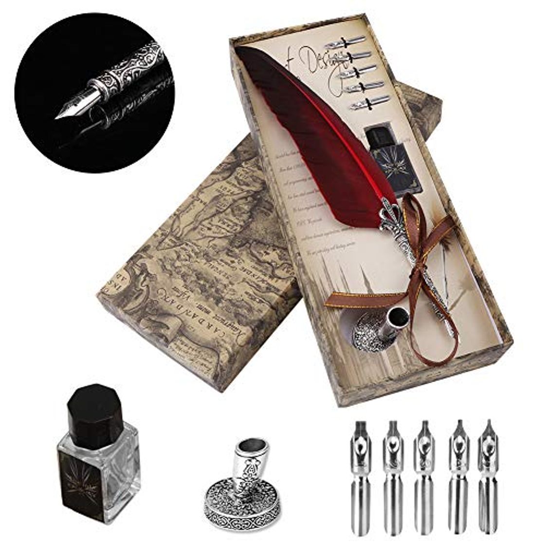 Social ANGGREK Pluma de Escritura Vintage, Pluma de Inmersión Hecha a Mano, Diseño