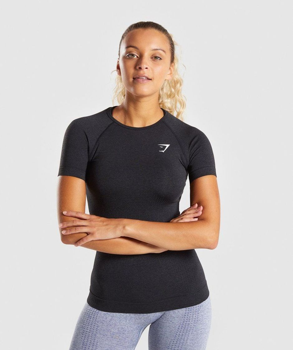 Moda Vital Seamless T-Shirt | Black Marl | Women's Gym Tops