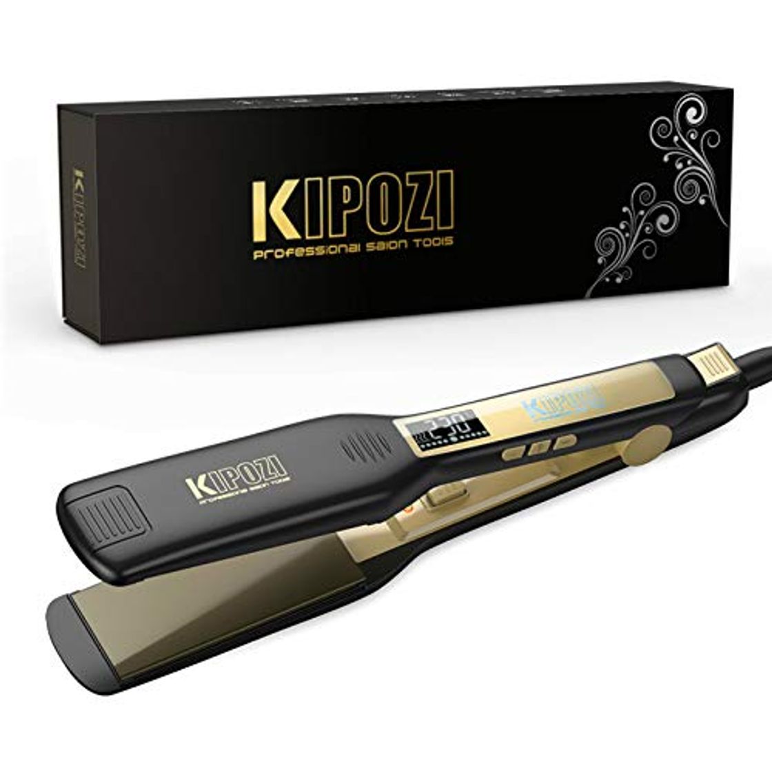 Product KIPOZI Plancha de Pelo Profesional, placa ancha de titanio con pantalla digital