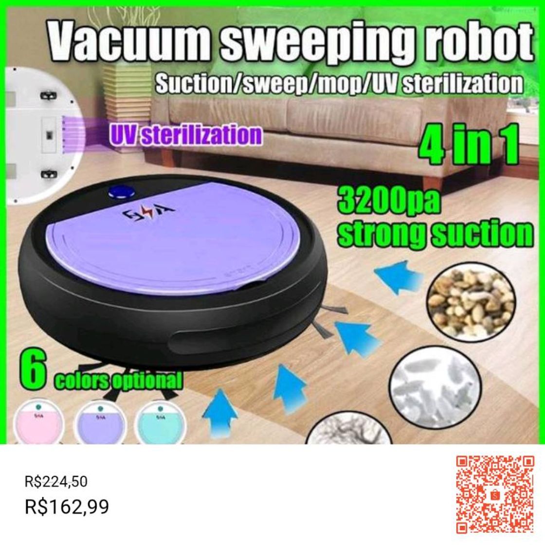 Fashion Robô Aspirador De Chão Esterilização 4-em-1 Uv Com Sucção 