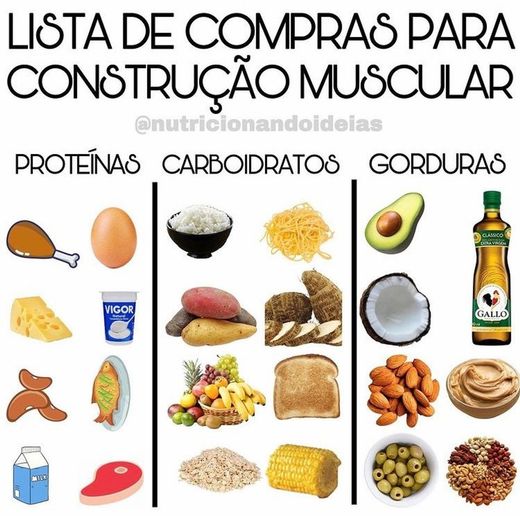 Lista de alimentos para construção de massa muscular 