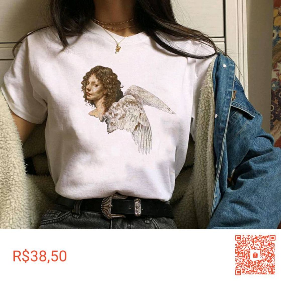 Moda Blusa Larga Feminina Plus Size Com Estampa De Anjo