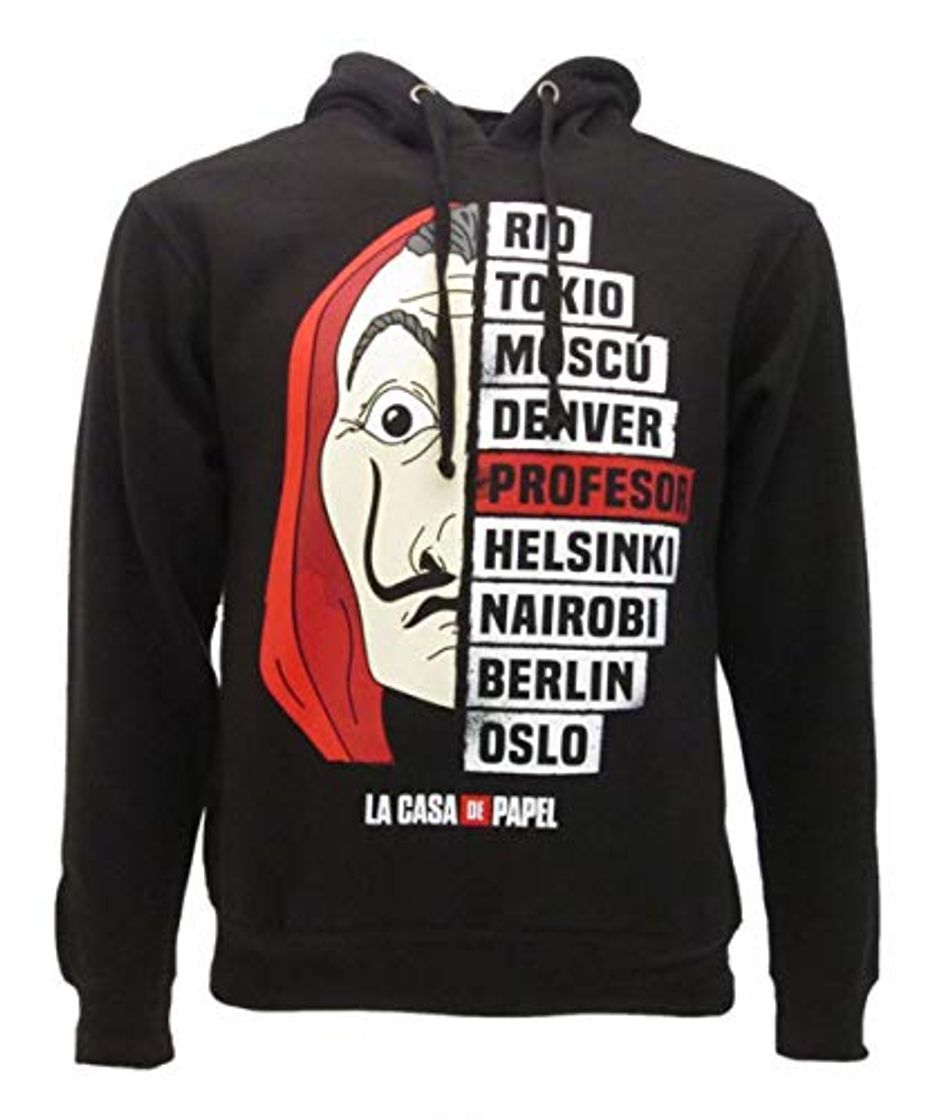 Social Casa de Papel - Sudadera con Capucha Negra Impresión Frontal Professor &
