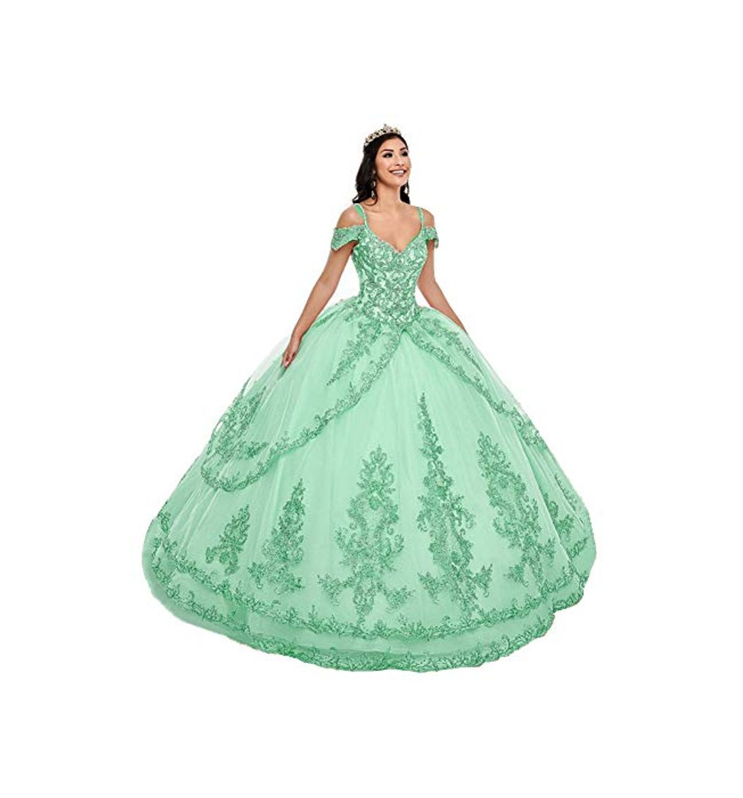 Snow Lotus Vestido de quinceañera de encaje de oro con gradas de la correa de espagueti de las mujeres fuera de houlder dulce 16 baile vestido de baile